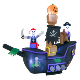 7 Foot Inflatable Halloween Pirate Boat With LED Light Blower