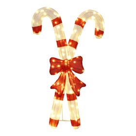Lighted Candy Cane And Red Bowknot Christmas Decorations, Pre-lit 2D Holiday Decor With 100 Warm White LED Lights For Xmas Outdoor Indoor Decor Lighte