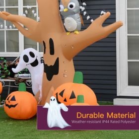 HOMCOM 7.5 Tall Lighted Halloween Inflatables Outdoor Decorations Haunted Tree With Owl, Ghost, Pumpkins, Blow Up LED Yard Decor For Garden, Lawn, Par