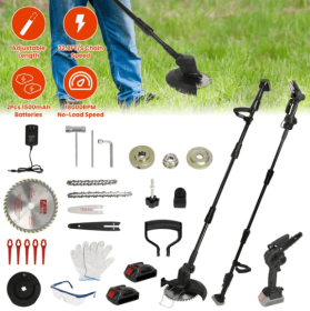 3-in-1 Cordless Electric Pole Saw & Mini Chainsaw & Grass Trimmer Kit With Adjustable Length 2Pcs 21V 1500mAh Batteries 4in 6in Chains Saw Blade 5Pcs