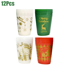 12 Pcs Christmas Plastic Tumblers Gingerbread Man Santa Reindeer Pattern 16 Oz Reusable Drink Cups Cute Beverage Cups For Beer Coffee Tea Xmas Holiday