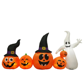 8FT Long Halloween Inflatables Pumpkins Ghost Outdoor Decorations, Blow Up Yard Decoration With Built-in LEDs Lighted For Lawn Garden Outside Indoor D