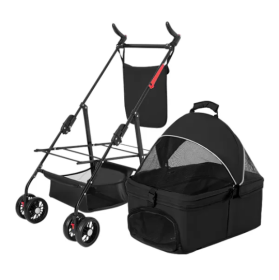 4 Wheels Pet Stroller Foldable Carrier Strolling Cart Travel Jogger Pet Stroller With Removable Liner Storage Basket For Dog Cat