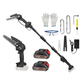 2-in-1 Cordless Pole Saw & Mini Chainsaw Electric Mini Chainsaw Length Adjustable Cordless Chain Saw With 2Pcs 1500mAh Batteries 4in 6in Chains For Tr