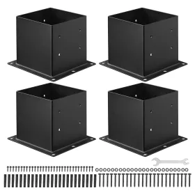 4x4 Post Base 4 Pcs, Inner Size 3.6x3.6 Inch 92x92 Mm Post Brackets, Heavy Duty Carbon Steel Decking Posts, Wood Posts Brackets For Pavilion Deck Rail