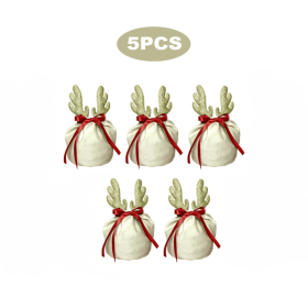 5Pcs Christmas Antler Gift Bags With Drawstring Flannel Gift Pouches Reusable Xmas Party Gift Wrapping Bag For Xmas New Year Birthday Wedding Winter P