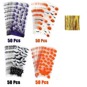 200 Pcs Halloween Cellophane Bags With Twists 4 Styles Snacks Cookies Packing Bags Pumpkin Bat Castle Witch Plastic Clear Candy Bags For Halloween Tri