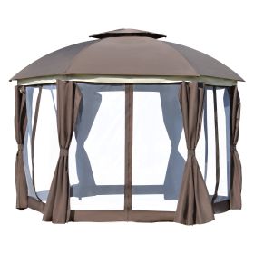 Brown Steel Gazebo Paradise  12x12 Party Tent With Double Roof, Curtains & Netting