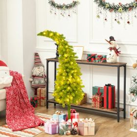 5FT Hinged Fir Artificial Fir Bent Top Christmas Tree, Xmas Tree Bendable Santa Hat Style Christmas Tree Holiday Decoration,400 Branch Tips,  LED Ligh