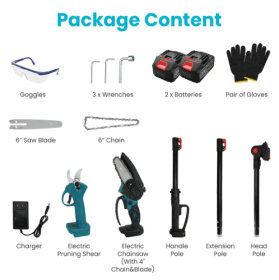 4 In 1 Cordless Pruning Shear And Electric Chainsaw With Max 5.5FT Extension Poles 4' 6' Pole Saw SK5 Blade Brushless Pruning Shear With 2Pcs 3.0Ah Ba