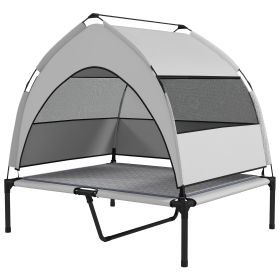 Elevated Dog Bed With Removable Canopy, Portable Outside Raised Pet Cot With Cooling Pad, Storage Bag, 36 X 29.5 X 35