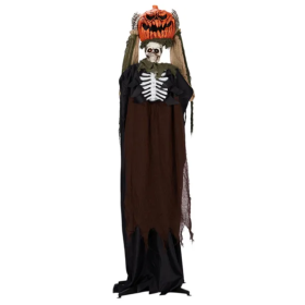 5.6ft Halloween Decorations Outdoor Life Size Animatronics Ghost With Pumpkin Head, Sound-Actived Party Decor With Creepy Sound , Scary Haunted House