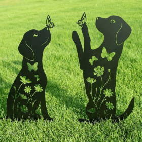 2pcs Metal Dog Garden Decor, Adorable Puppy Silhouette Stakes. These Decorative Outdoor Yard Art Pieces, Ideal For Dog Lovers, Make Charming Garden De