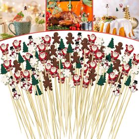 Christmas Cocktail Picks Cute Disposable Bamboo Decorative Toothpicks Santa Claus Gingerbread Man Tree Pattern Fruits Dessert Appetizer Skewers For Ho