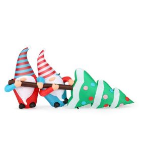 7 FT Lighted Christmas Inflatable Decoration, Inflatable Gnomes Pulling Christmas Tree, Funny Blow Up Yard Decorations With Built-in LED Lights For Ho