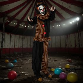 67inch Life Size Outdoor Halloween Decorations Talking Circus Clown, Animatronic Animated Prop, Decor With Sound And Motion Activated Light Up Eyes, L