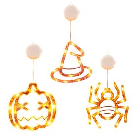 Set Of 3 Pack Halloween Window Light Spider Witch Hat Pumpkin With Orange Light Hanging Halloween Decoration Light With Suction Cup Hanging Holes