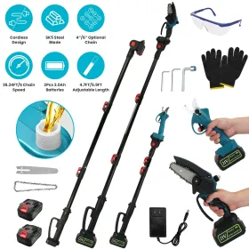 4 In 1 Cordless Pruning Shear And Electric Chainsaw With Max 5.5FT Extension Poles Pole Saw SK5 Blade Brushless Pruning Shear With 2Pcs 3.0Ah Batterie