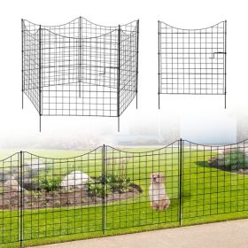 4 Panels Of Fence, 1 Panel With A Door, 36x39 Inch, Top Rounded Arc, Assembly Required, Black Iron Fence