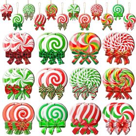 24PCS Christmas Candy Ornament With Ropes Colorful Candy Round Lollipop Wooden Pendant Xmas Hanging Decoration For Christmas Indoor Outdoor Home Yard
