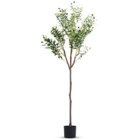 1Pc 5.9FT Artificial Olive Tree Tall Fake Olive Plant Faux Potted Olive Tree With Lush Olive Branches And Fruits With Black Planter Pot For Modern Hom