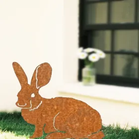 1pc Metal Bunny Yard Stake, Rabbit Garden Decor, Easter Country Animal Art Yard Sign, Outdoor Decoration For Lawn, Patio, Flower Bed, Flower Pot, Room