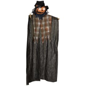 HOMCOM 6 Life Size Halloween Hanging Pumpkin Ghost Decoration, Light-up Eyes And Creepy Talking, Sound Activated Prop For Indoor Or Covered Outdoor Po