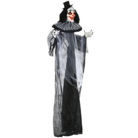 HOMCOM 6 Life Size Outdoor Halloween Decoration, Classic Black And White Striped Clown Animatronic, Sound And Motion Activated Animated Prop With Ligh