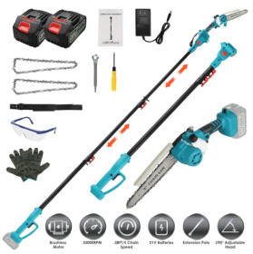 2-IN-1 Cordless Pole Saw And Mini Chainsaw With Extension Pole 21V Battery 8' Electric Brushless Pole Chainsaw With Auto Oiler Safety Switch 6.4LBS Li