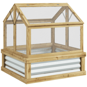 Outsunny Raised Garden Bed With Polycarbonate Greenhouse, Garden Wooden Cold Frame Greenhouse Flower Planter Protection, Peak Roof, 35.5x 31.5 X 36, N