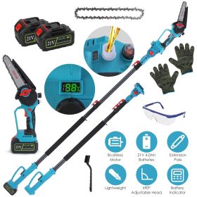 Cordless Pole Saw And Mini Chainsaw With Extension Pole 21V Battery 6IN Electric Brushless Pole Chainsaw With Digital Display Auto Oiler Safety Switch