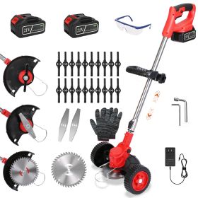 1Pc 3 In 1 Electric Cordless Grass Wacker Battery Powered Grass Trimmer With Wheels Adjustable Head Extendable Length Rechargeable Lightweight Lawn Tr