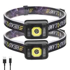 2Packs Rechargeable Motion Sensor Headlamp 6 Light Modes COB XPG Headlight Torch Flashlight For Fishing Running Camping Hiking