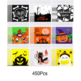450 Pcs Halloween Cellophane Treat Bags Self-sealing Clear Candy Cookie Bags Pumpkin Ghost Black Cat Skull Trick Or Treat Bags For Halloween Birthday