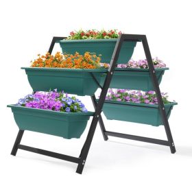 65x91x79cm, 5 Floors Trapezoidal Green PE Flower Pot Planting Pots (Color: Green)