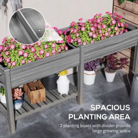 Wood Raised Garden Box, Elevated Garden Bed With Side Table, Bottom Shelf, Bed Liners And Drainage Holes, Gray (Option: Gray)