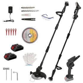 1Set 3-in-1 Cordless Electric Pole Saw Mini Chainsaw Grass Trimmer Kit With Adjustable Length 2Pcs 21V 1500mAh Batteries 4in 6in Chains Saw Blade (Color: Black)